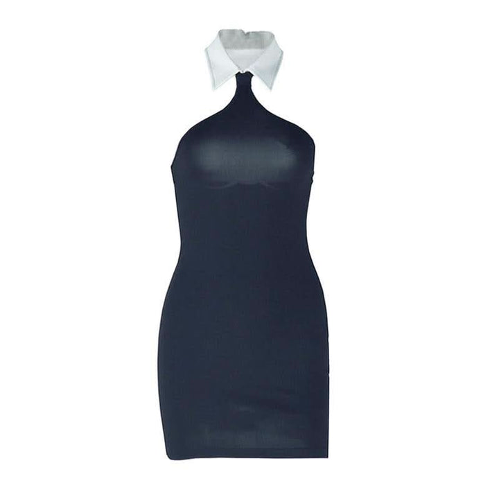 Halter turnover collar button backless mini dress  | Festival Outfits Women