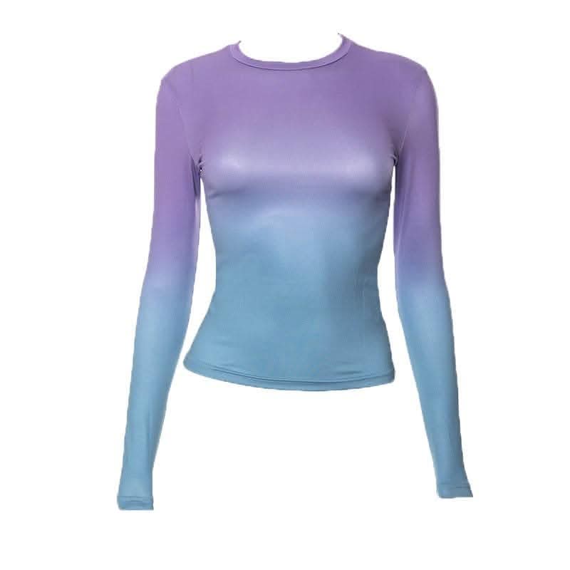 Gradient long sleeve contrast crewneck top-final-sale