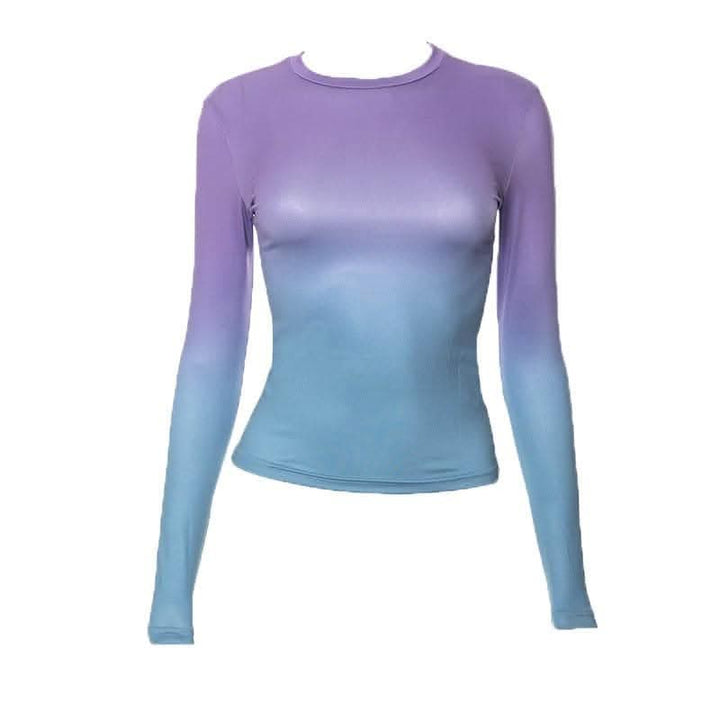 Gradient long sleeve contrast crewneck top-final-sale