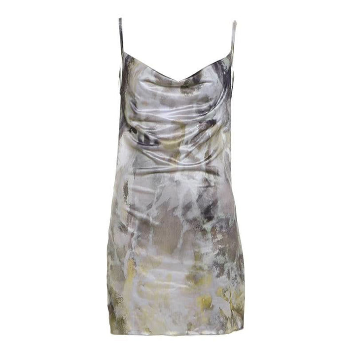 Cowl neck print backless contrast cami mini dress  | Festival Outfits Women