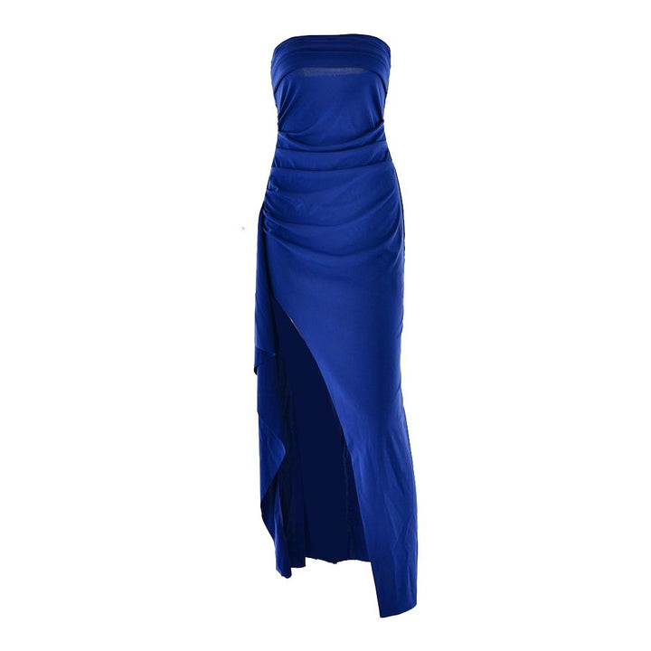 Ruched high slit irregular ruffle tube maxi dress  | Festival Outfits Women