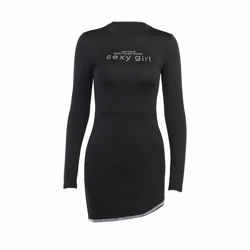 Long sleeve solid beaded sexy girl pattern mini dress-final-sale  | Festival Outfits Women