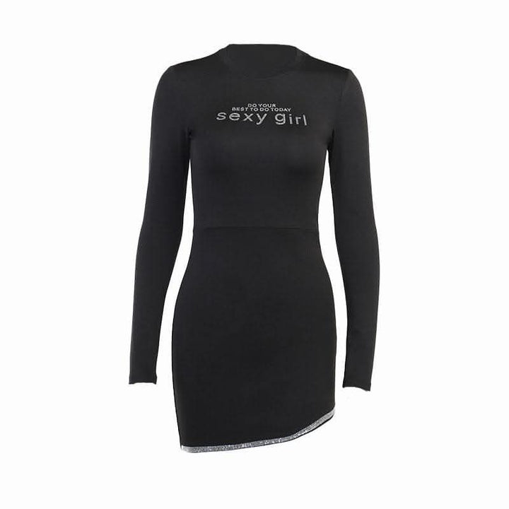 Long sleeve solid beaded sexy girl pattern mini dress-final-sale  | Festival Outfits Women