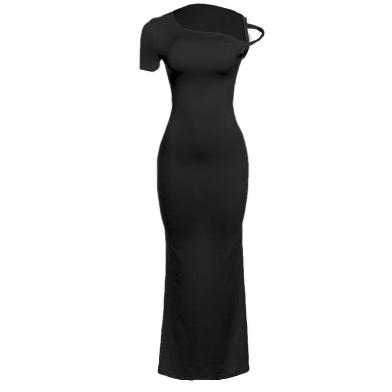Short sleeve irregular one shoulder maxi dress  | Festival Outfits Women