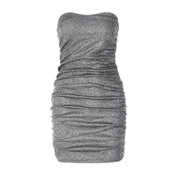 Textured solid ruched backless tube mini dress-final-sale  | Festival Outfits Women