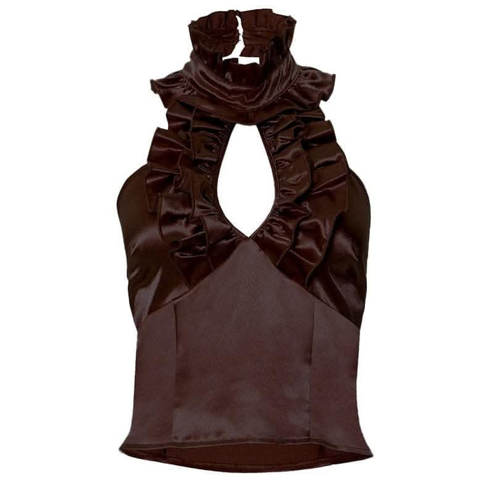 Halter ruffle ruched satin backless top-final-sale  | Festival Outfits Women