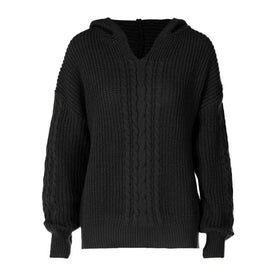Hoodie long sleeve knitted solid v neck top-final-sale  | Festival Outfits Women