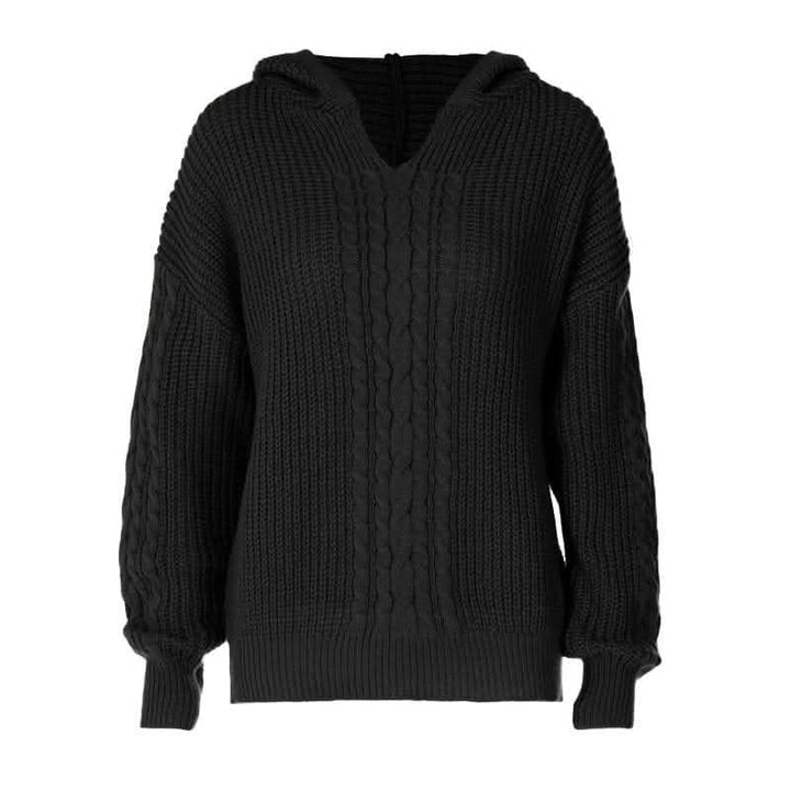 Hoodie long sleeve knitted solid v neck top-final-sale  | Festival Outfits Women