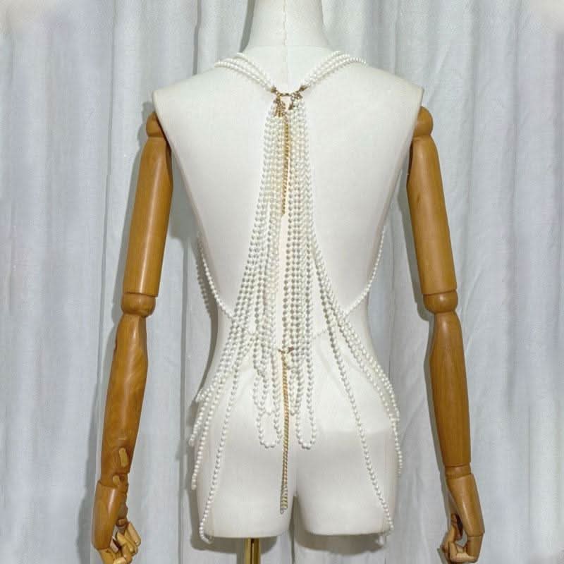 Beaded hollow out metal chain v neck cut out top  | Festival Outfits Women