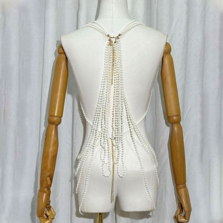 Beaded hollow out metal chain v neck cut out top  | Festival Outfits Women