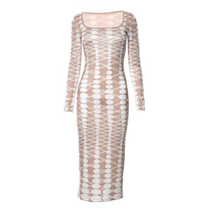 Long sleeve polka dot u neck contrast midi dress-final-sale  | Festival Outfits Women