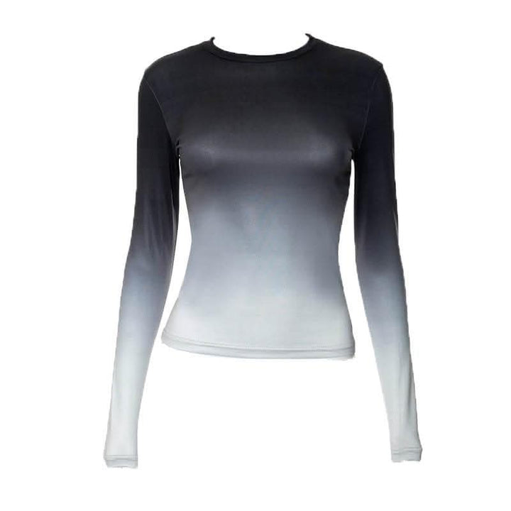 Gradient long sleeve contrast crewneck top-final-sale