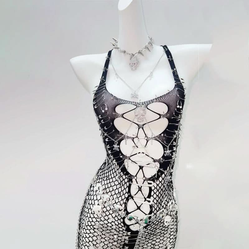 U neck fishnet cami mini dress  | Festival Outfits Women