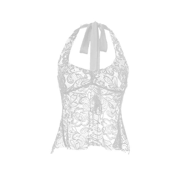Halter backless lace flower pattern solid top  | Festival Outfits Women