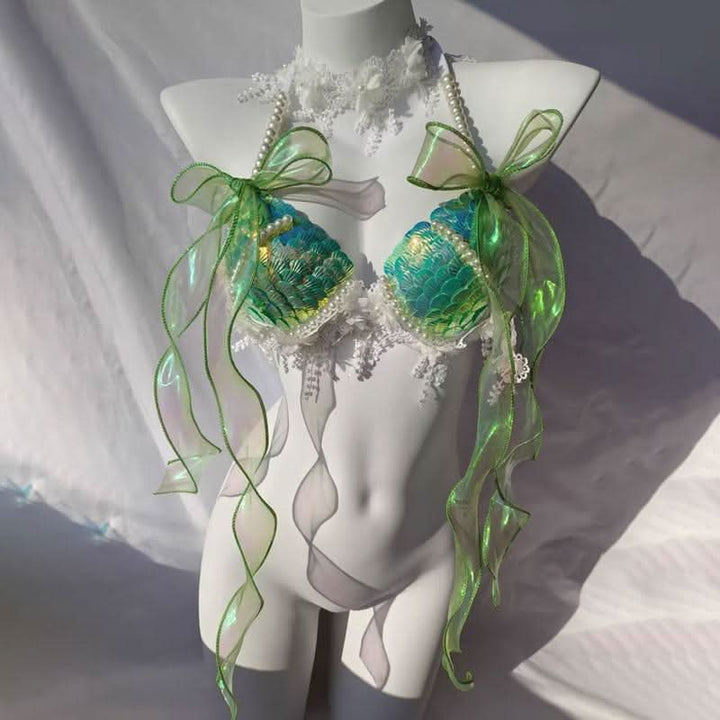 Bowknot beaded v neck tassels shell applique top  | Festival Outfits Women-final-sale