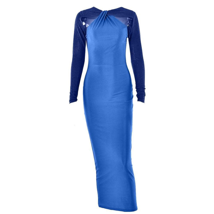 Long sleeve beaded zip-up hollow out patchwork cut out maxi dress-final-sale  | Festival Outfits Women