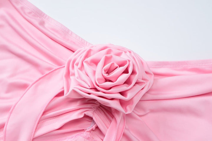 Flower applique ruffle high slit ruched tube skirt set  | Festival Outfits Women