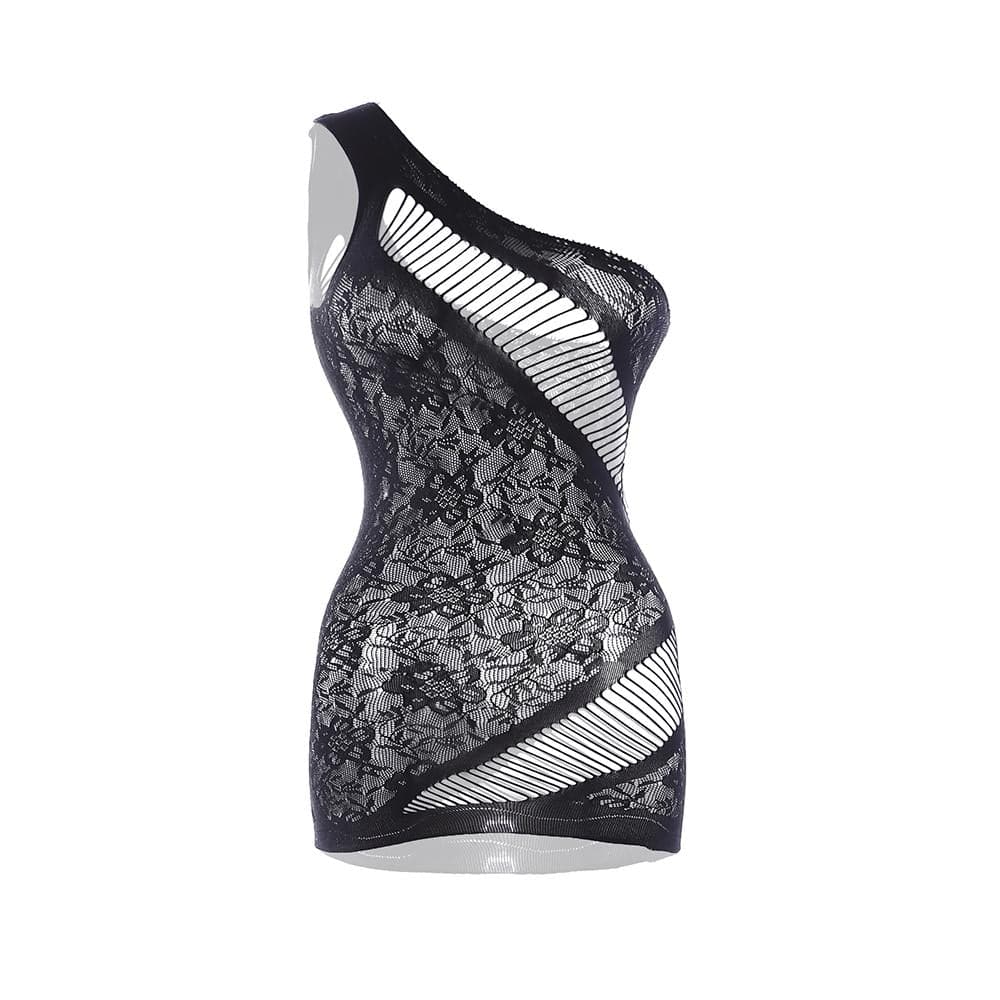 One shoulder lace irregular solid mini dress  | Festival Outfits Women