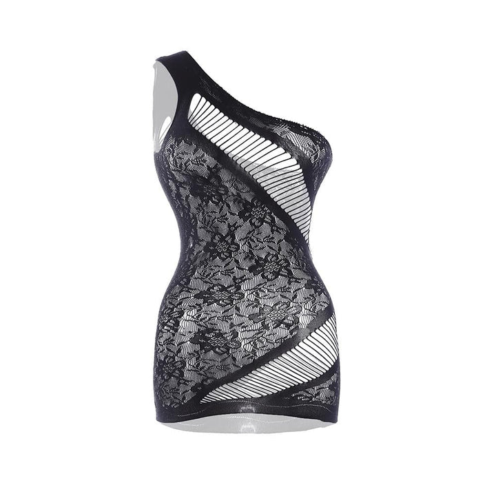 One shoulder lace irregular solid mini dress  | Festival Outfits Women