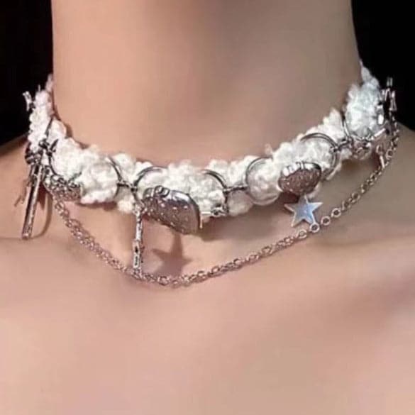 Strawberry star fluffy choker necklace  | Festival Outfits Women