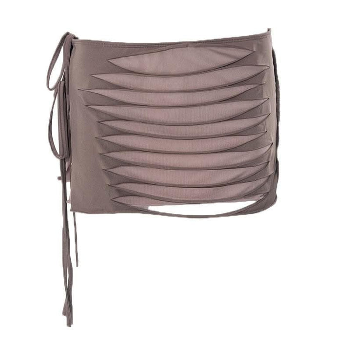 Contrast low cut hollow out self tie irregular mini skirt set-final-sale  | Festival Outfits Women