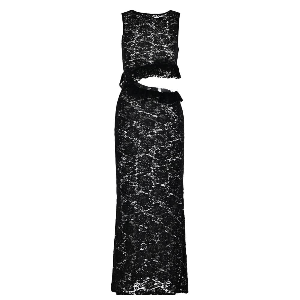 Crewneck hollow out lace ruched see through cut out maxi dress  | Festival Outfits Women