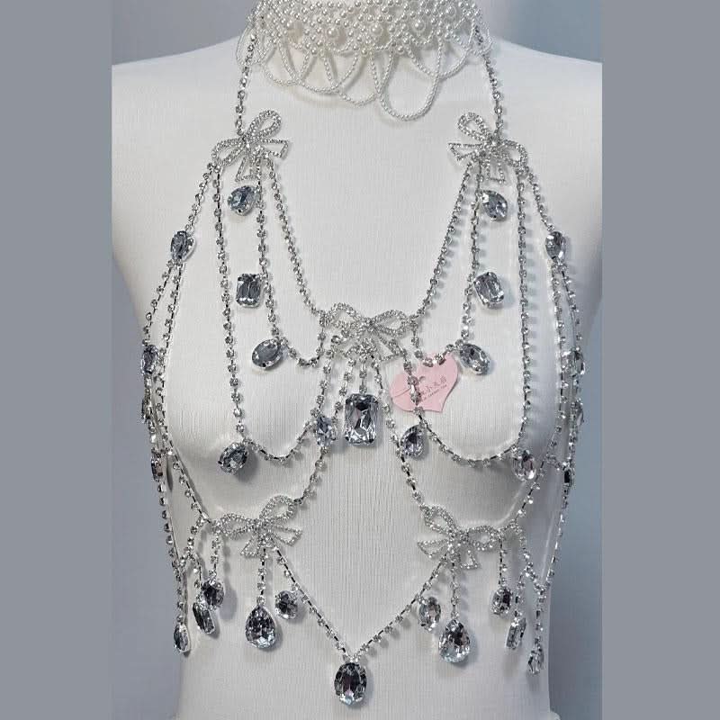 Halter bowknot beaded hollow out cut out top  | Festival Outfits Women