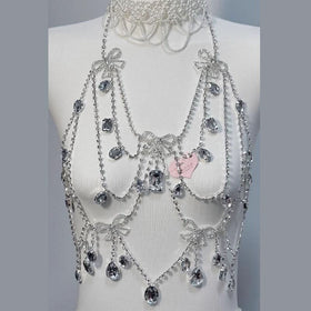 Halter bowknot beaded hollow out cut out top  | Festival Outfits Women