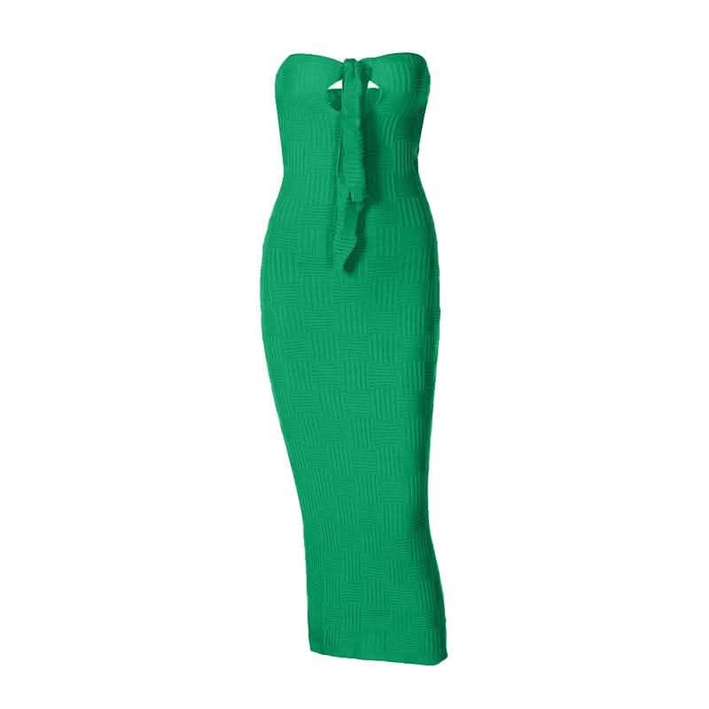 Hollow out knitted backless self tie solid textured tube cut out maxi dress-final-sale  | Festival Outfits Women