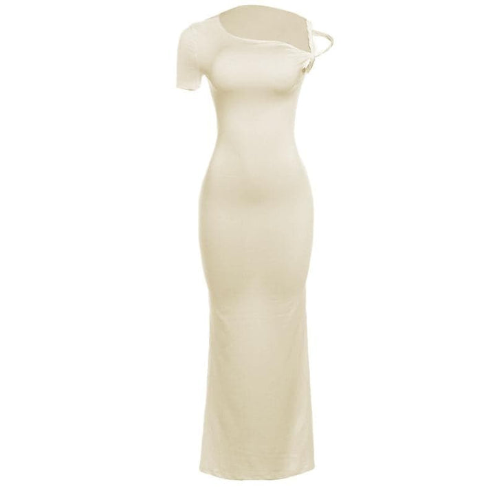 Short sleeve irregular one shoulder maxi dress  | Festival Outfits Women
