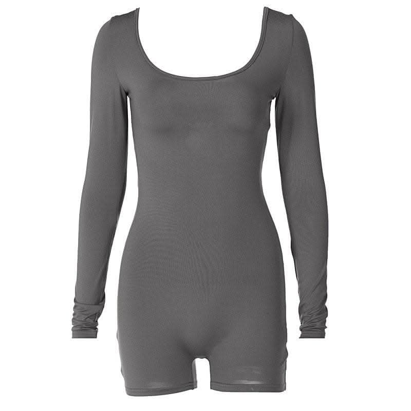 Long sleeve u neck lace up backless solid romper-final-sale  | Festival Outfits Women