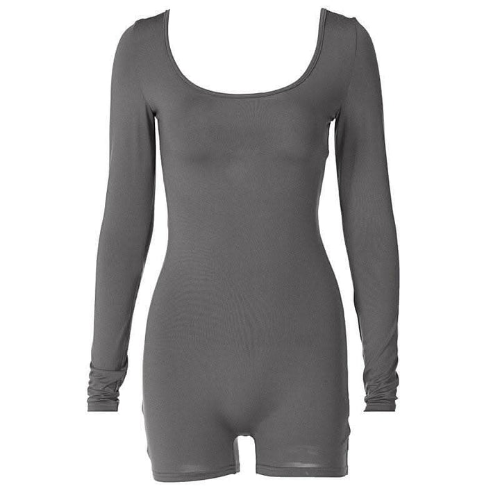 Long sleeve u neck lace up backless solid romper-final-sale  | Festival Outfits Women