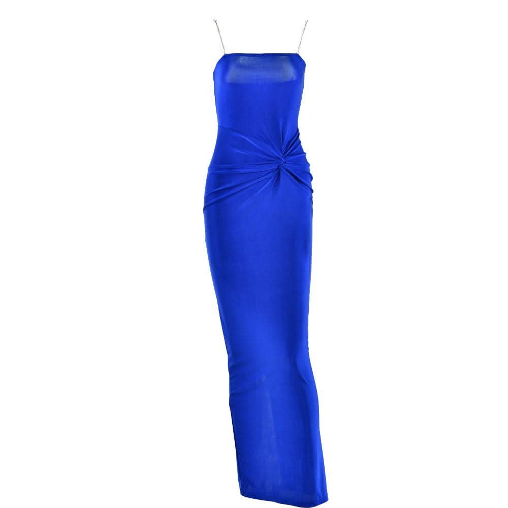 Metal chain square neck slit solid knotted maxi dress-final-sale  | Festival Outfits Women