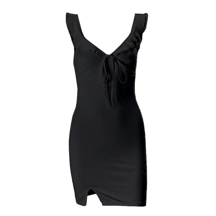 V neck slit knotted backless cami mini dress  | Festival Outfits Women