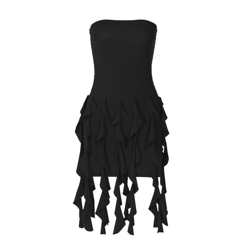 Ruffle backless sleeveless solid tube mini dress  | Festival Outfits Women