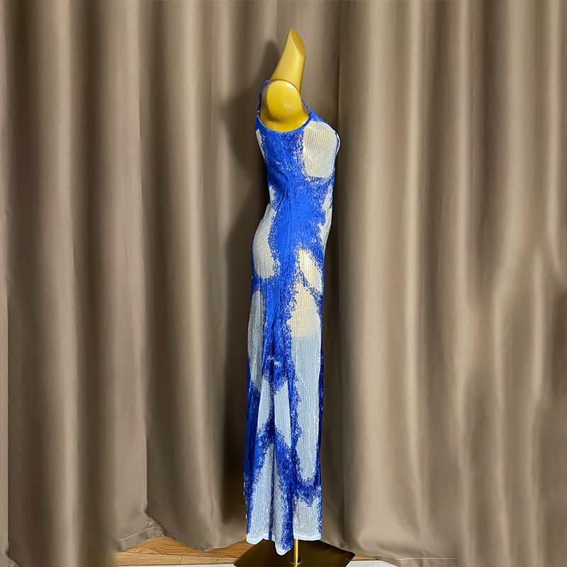 U neck beaded contrast zip-up cami maxi dress  | Festival Outfits Women