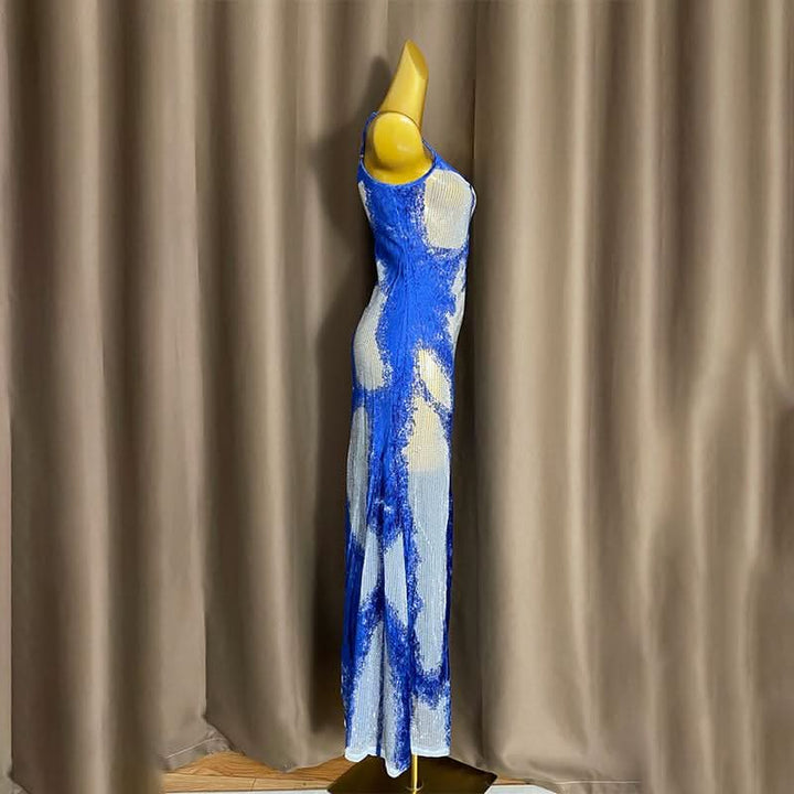 U neck beaded contrast zip-up cami maxi dress  | Festival Outfits Women