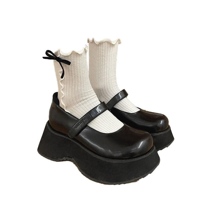 Ruffle ribbed bowknot contrast socks  | Festival Outfits Women