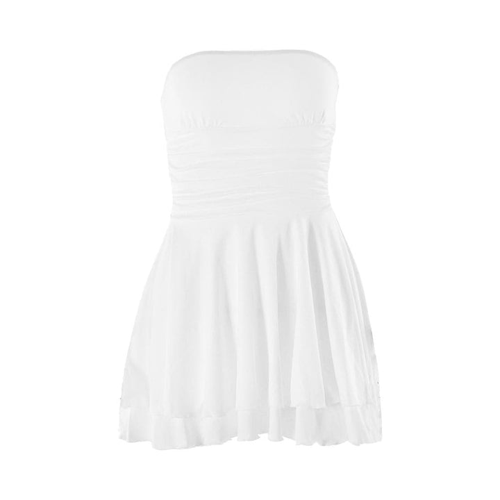 Ruched backless solid ruffle tube mini dress  | Festival Outfits Women