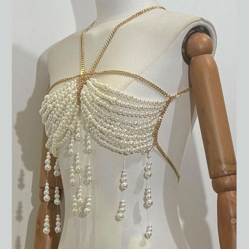 Metal chain beaded hollow out backless cut out top  | Festival Outfits Women