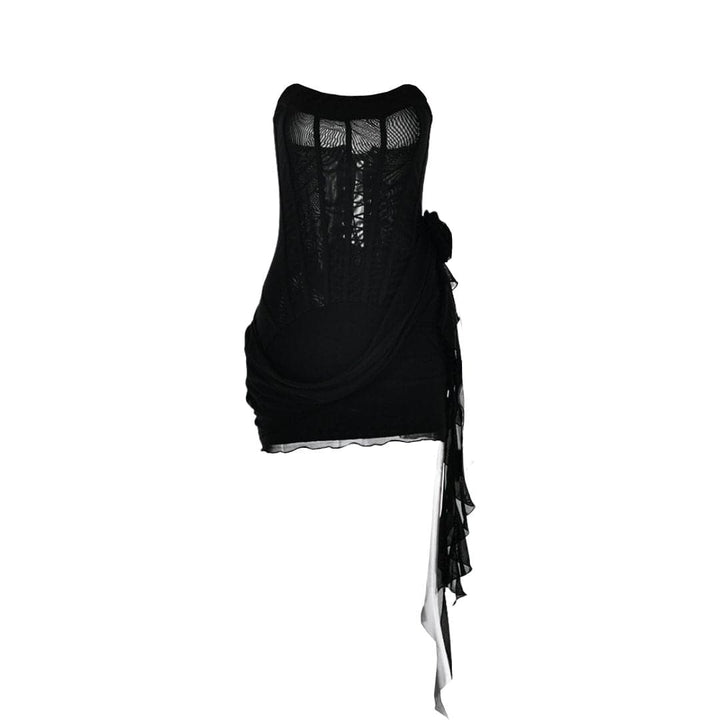 U neck bustier ruffle flower applique tube mini dress  | Festival Outfits Women