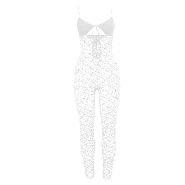 Kayan ado na mata masu kyau da na roba | V neck hollow out solid lace cami jumpsuit | Kayan ado na bikin mata