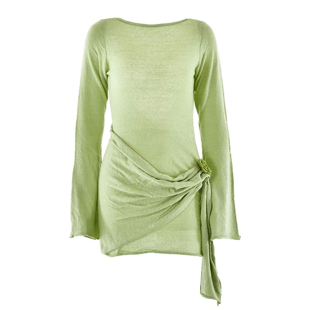Long sleeve flower applique ruched backless mini dress  | Festival Outfits Women