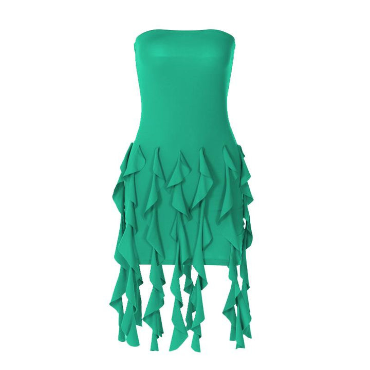 Ruffle backless sleeveless solid tube mini dress  | Festival Outfits Women