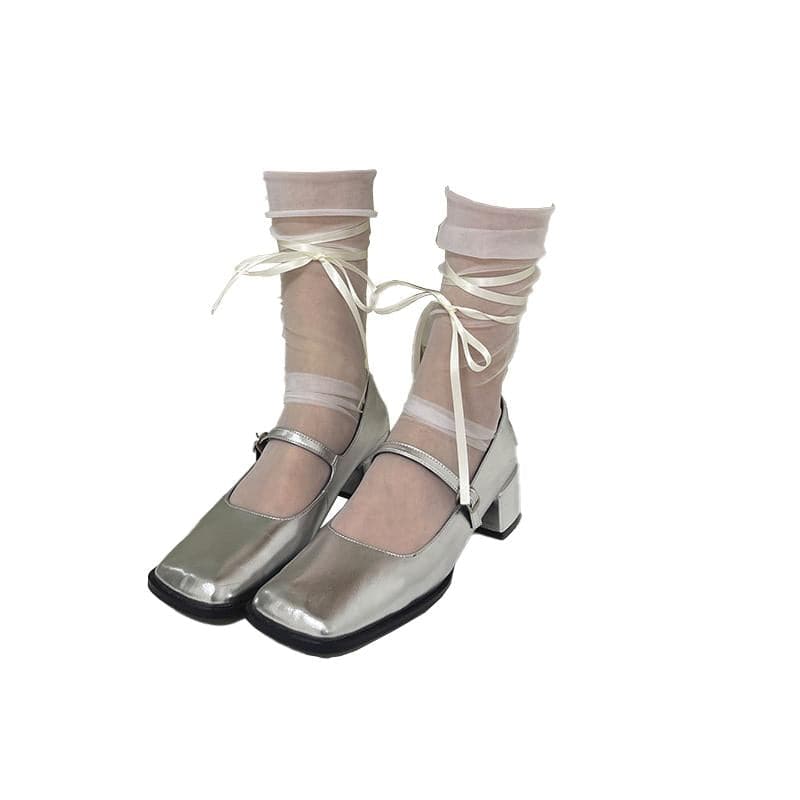 Sheer mesh ribbon contrast socks  | Festival Outfits Women