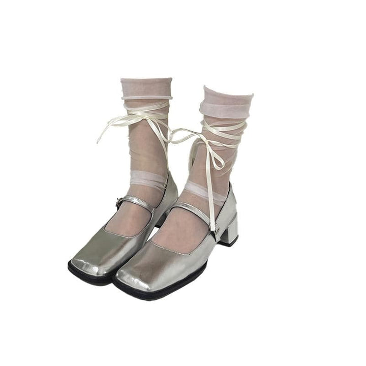 Sheer mesh ribbon contrast socks  | Festival Outfits Women