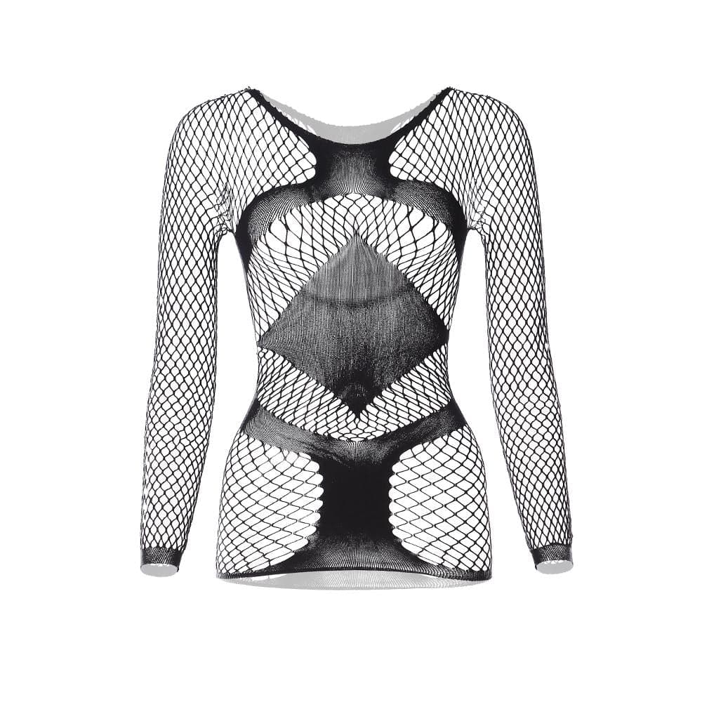 Long sleeve round neck fishnet mini dress  | Festival Outfits Women