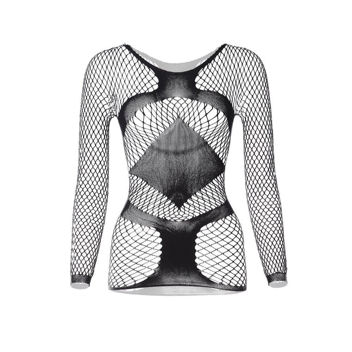 Long sleeve round neck fishnet mini dress  | Festival Outfits Women
