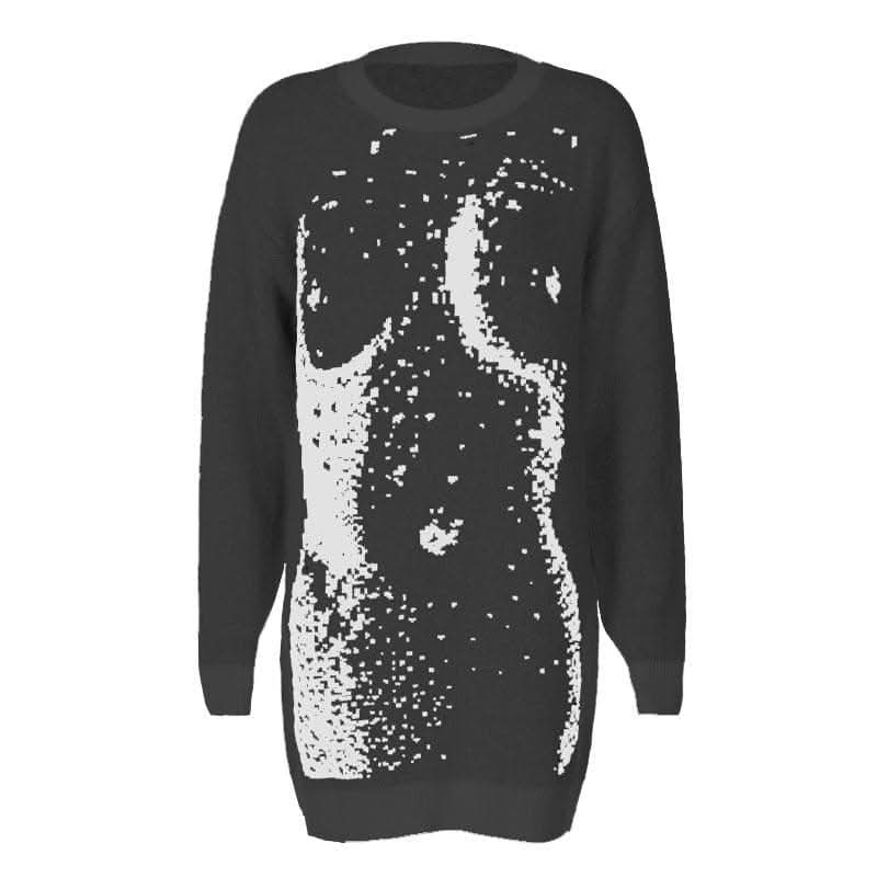Knitted long sleeve body print contrast top-final-sale  | Festival Outfits Women