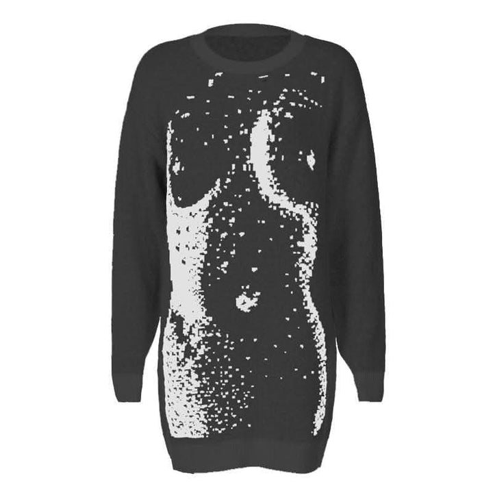 Knitted long sleeve body print contrast top-final-sale  | Festival Outfits Women